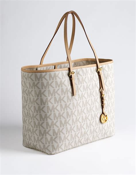 michael kors white and tan logo tote|michael kors shopper tote.